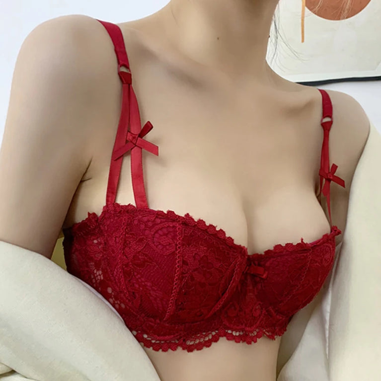 1/2 Half Cup Bras For The Second Skin Floral Embroidery Half-Cup Bra – Elegant Underwire LiftWomen Plus Size Lingerie Red Thin Underwear Cotton Sexy Push Up Balconette Bra Top Black White A B C D Cup