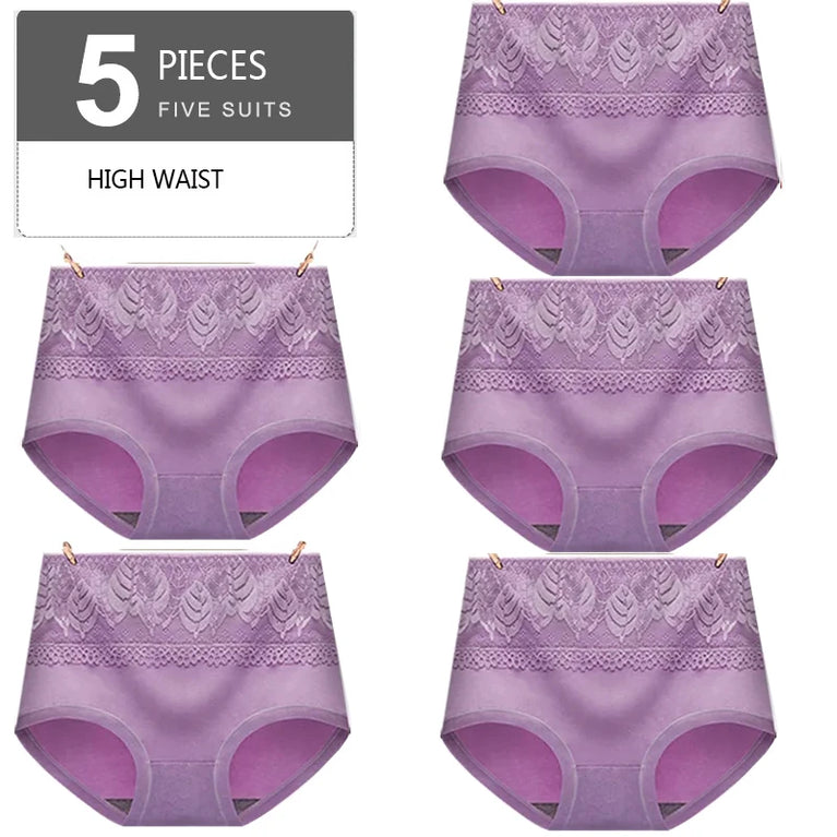 5pc High-Waist Cotton Briefs | Lace Body Shaper Set
