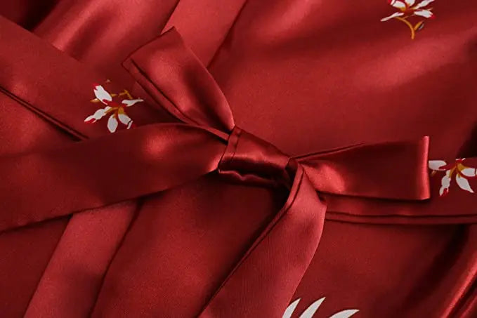 Luxury Floral Satin Silk Robe – Elegant Short-Sleeve Kimono Bathrobe for Brides, Bridesmaids, and Summer Lounging