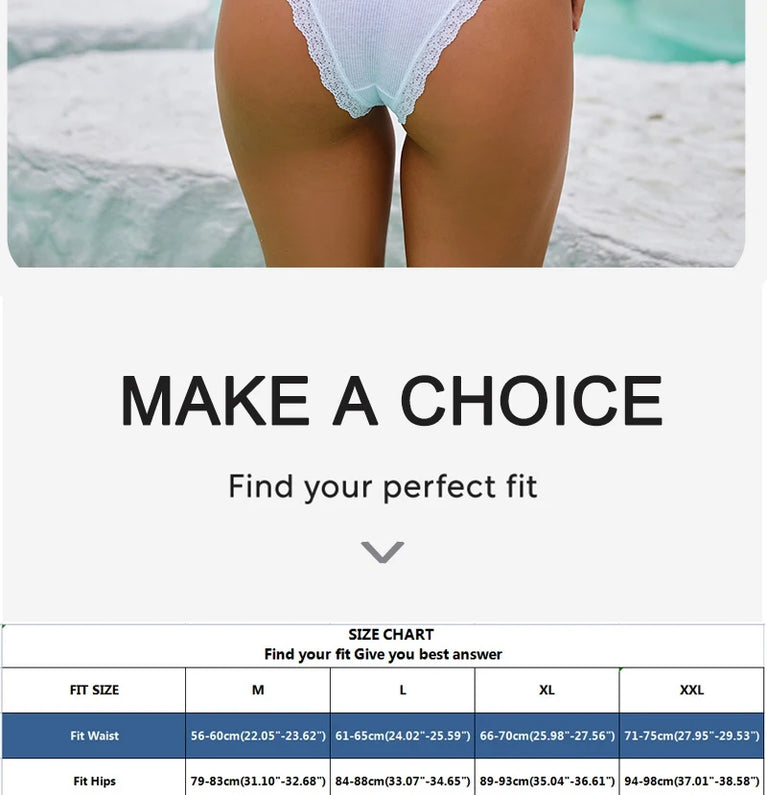4pc Cotton Bikini Set | Lace Trim Brazilian Briefs