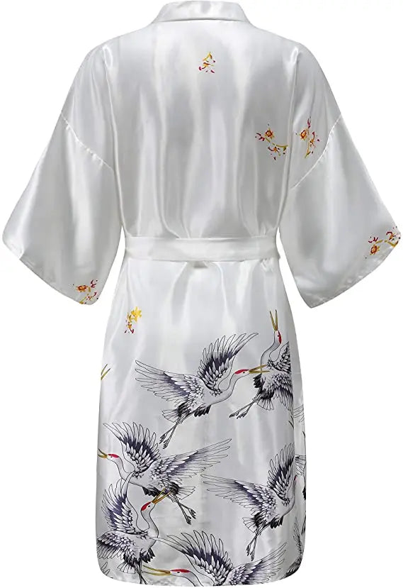 Luxury Floral Satin Silk Robe – Elegant Short-Sleeve Kimono Bathrobe for Brides, Bridesmaids, and Summer Lounging