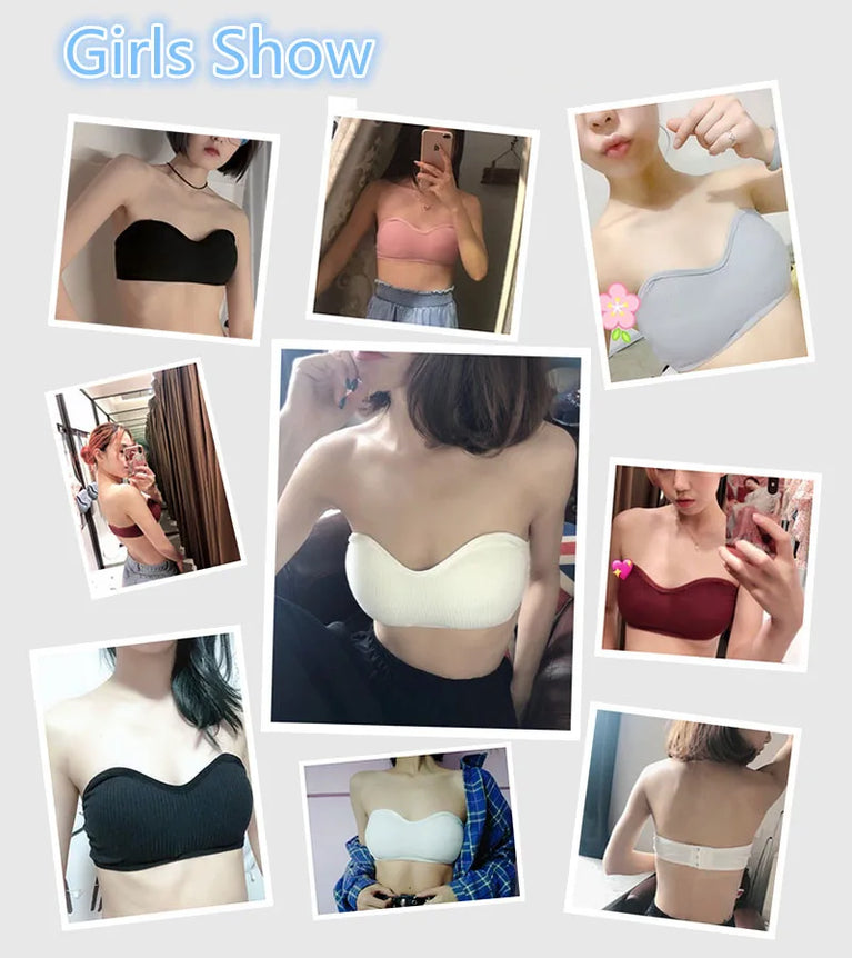 Strapless Push-Up Invisible Bra – Seamless Bandeau with Transparent Straps