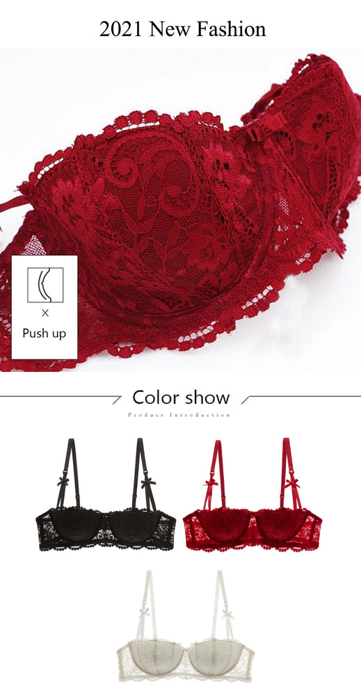 1/2 Half Cup Bras For The Second Skin Floral Embroidery Half-Cup Bra – Elegant Underwire LiftWomen Plus Size Lingerie Red Thin Underwear Cotton Sexy Push Up Balconette Bra Top Black White A B C D Cup