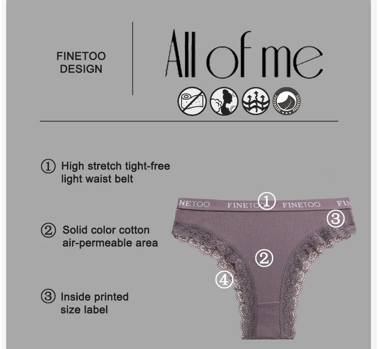 4pc Cotton Bikini Set | Lace Trim Brazilian Briefs