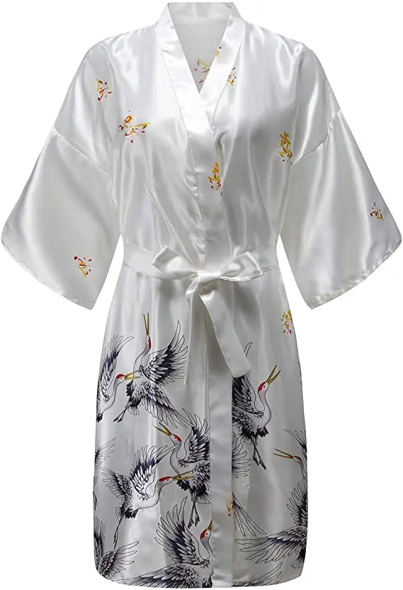 Luxury Floral Satin Silk Robe – Elegant Short-Sleeve Kimono Bathrobe for Brides, Bridesmaids, and Summer Lounging