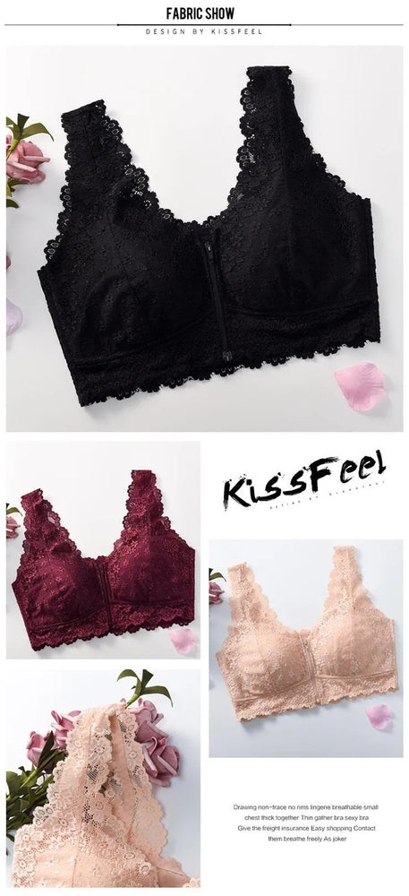 Front-Zipper Recovery Bra – Wire-Free Lace Support