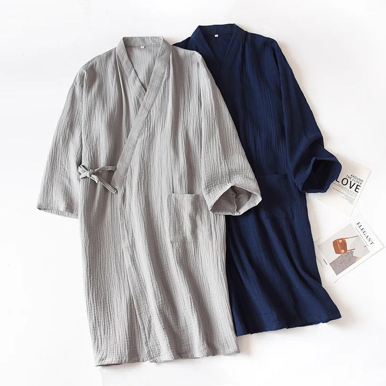 Cotton Crepe Robe | Japanese Summer Kimono-Dressing Gowns