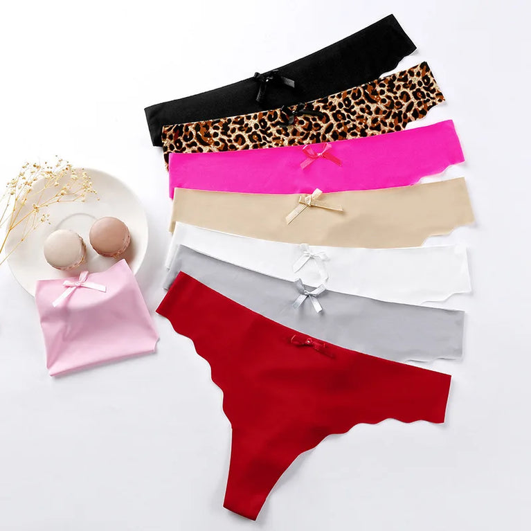 Seamless Low-Waist G-String Set | Leopard Pattern Cotton-Lined Thongs