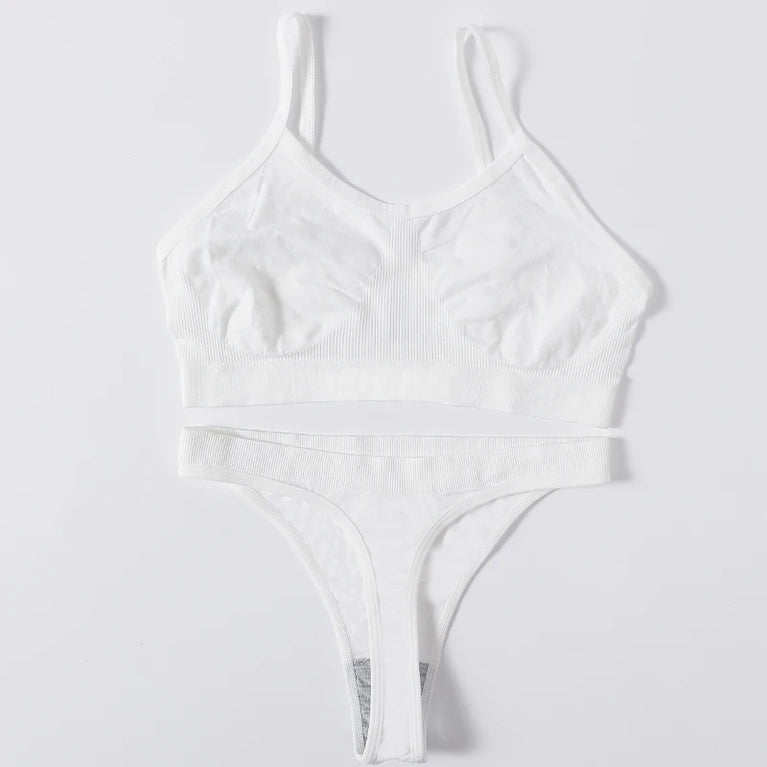 WOMEN SEAMLESS PUSH UP RIBBED BRA AND PANTY SET WIRE FREE SEXY LINGERIE