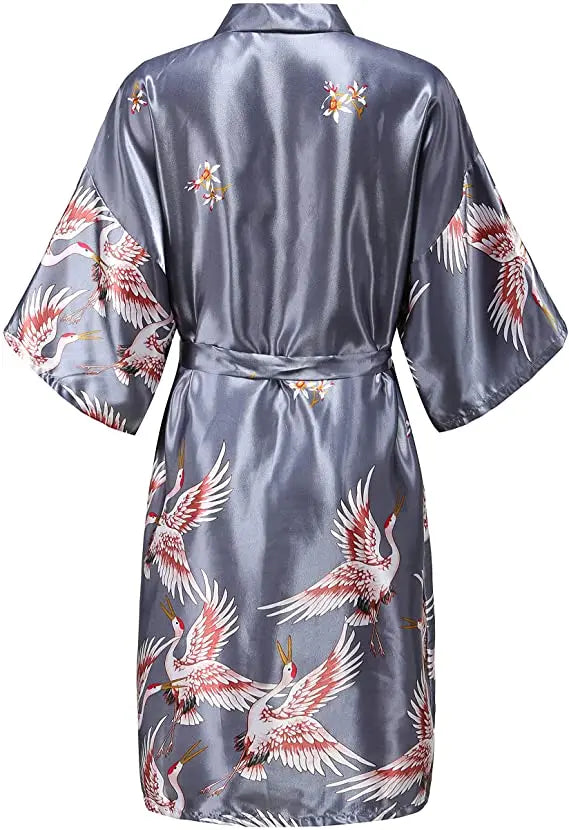 Luxury Floral Satin Silk Robe – Elegant Short-Sleeve Kimono Bathrobe for Brides, Bridesmaids, and Summer Lounging