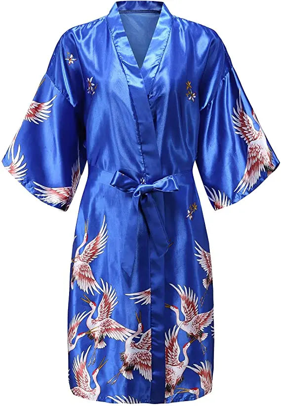 Luxury Floral Satin Silk Robe – Elegant Short-Sleeve Kimono Bathrobe for Brides, Bridesmaids, and Summer Lounging