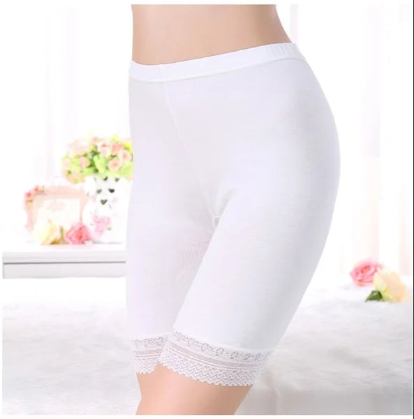 Plus Size Ice Silk Safety Shorts | Seamless Lace-Trim Under-Shorts