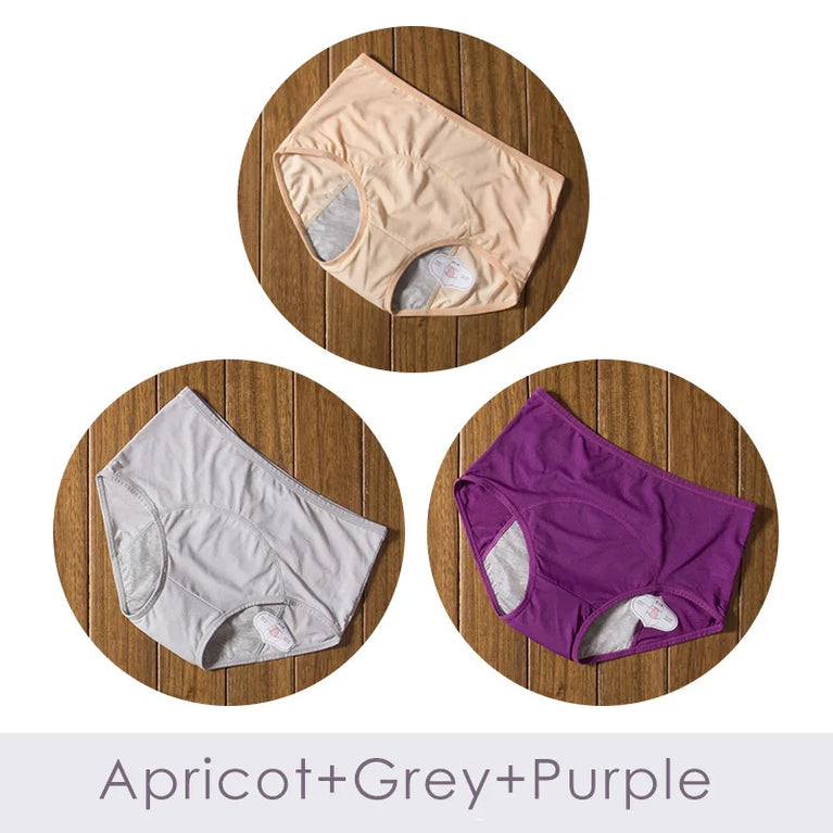 Leak-Proof Menstrual Briefs (3-Pack) – High-Rise Full Coverage Period & Incontinence Underwear