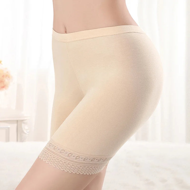 Plus Size Ice Silk Safety Shorts | Seamless Lace-Trim Under-Shorts