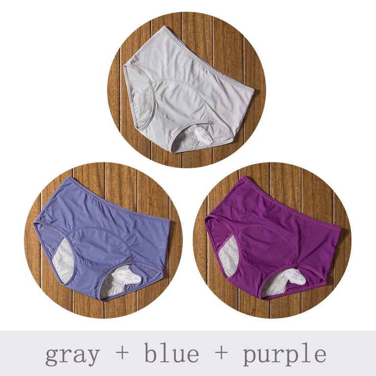 Leak-Proof Menstrual Briefs (3-Pack) – High-Rise Full Coverage Period & Incontinence Underwear