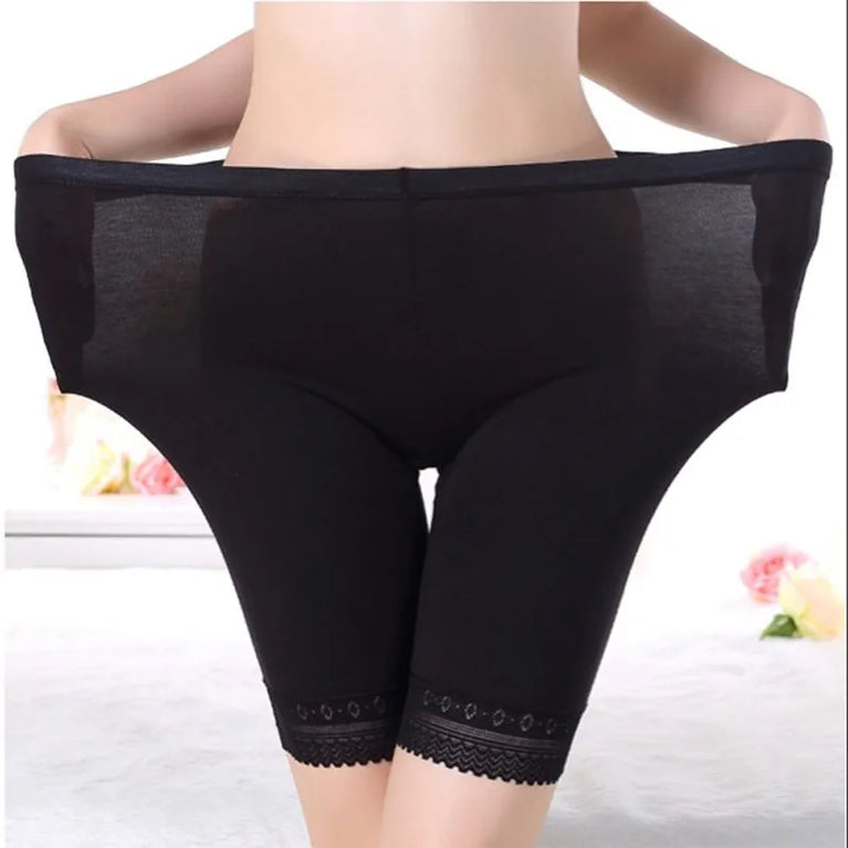 Plus Size Ice Silk Safety Shorts | Seamless Lace-Trim Under-Shorts
