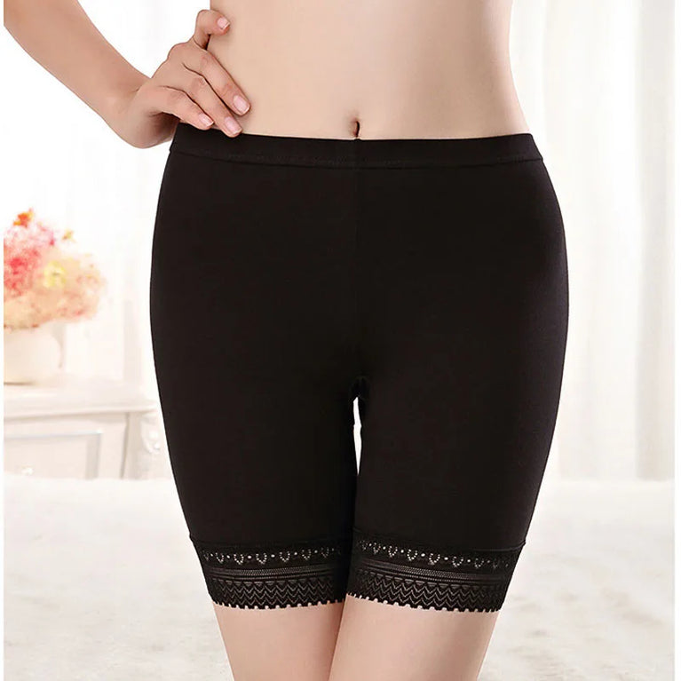 Plus Size Ice Silk Safety Shorts | Seamless Lace-Trim Under-Shorts