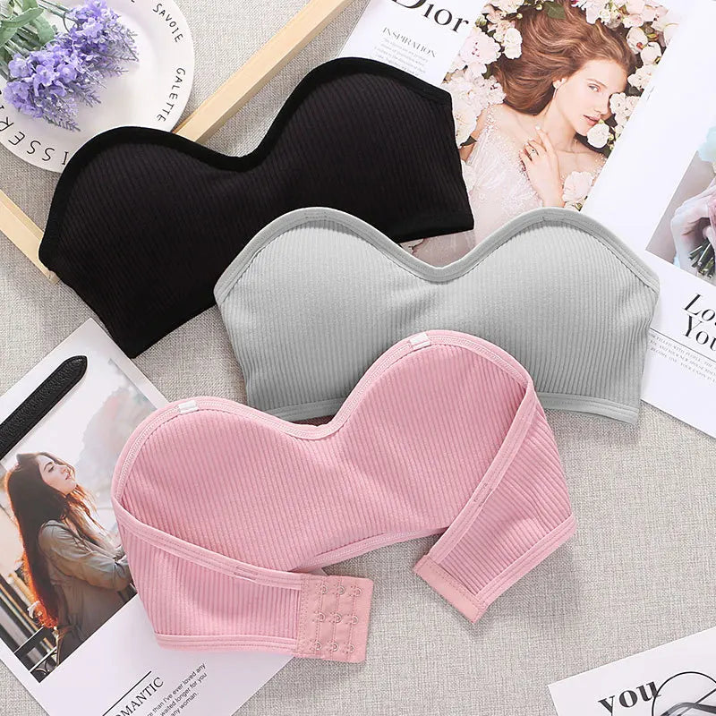 Strapless Push-Up Invisible Bra – Seamless Bandeau with Transparent Straps