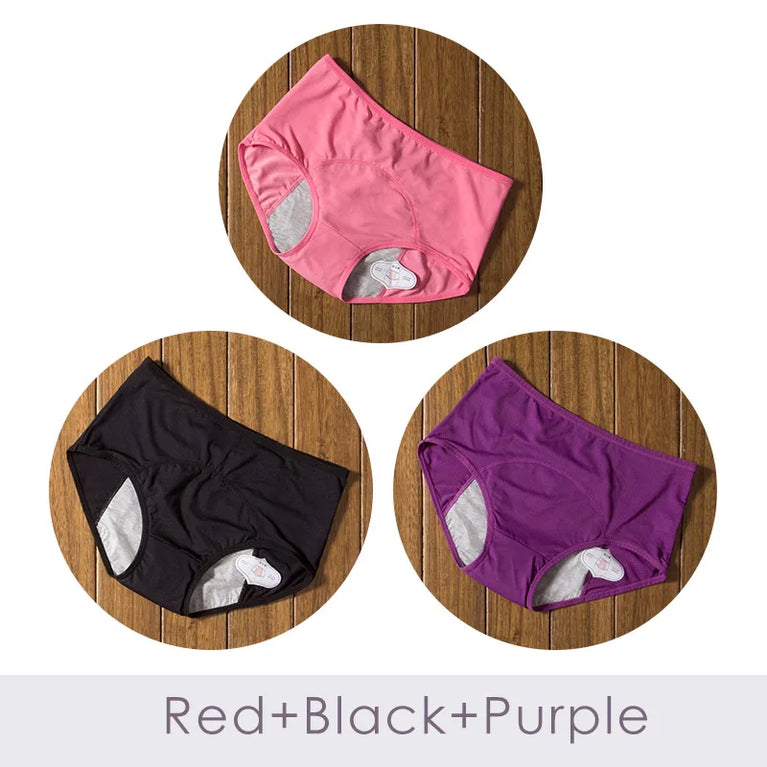 Leak-Proof Menstrual Briefs (3-Pack) – High-Rise Full Coverage Period & Incontinence Underwear