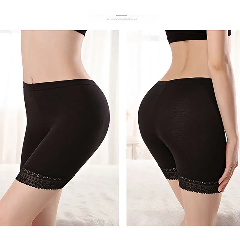 Plus Size Ice Silk Safety Shorts | Seamless Lace-Trim Under-Shorts