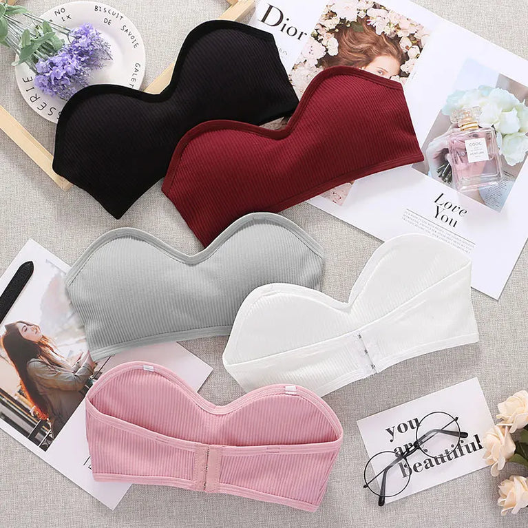 Strapless Push-Up Invisible Bra – Seamless Bandeau with Transparent Straps