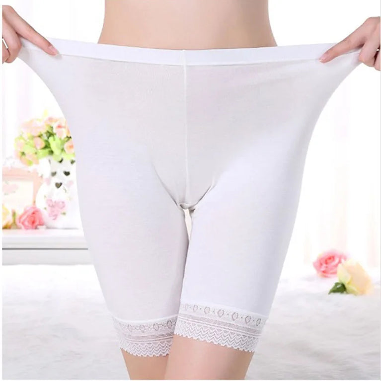 Plus Size Ice Silk Safety Shorts | Seamless Lace-Trim Under-Shorts