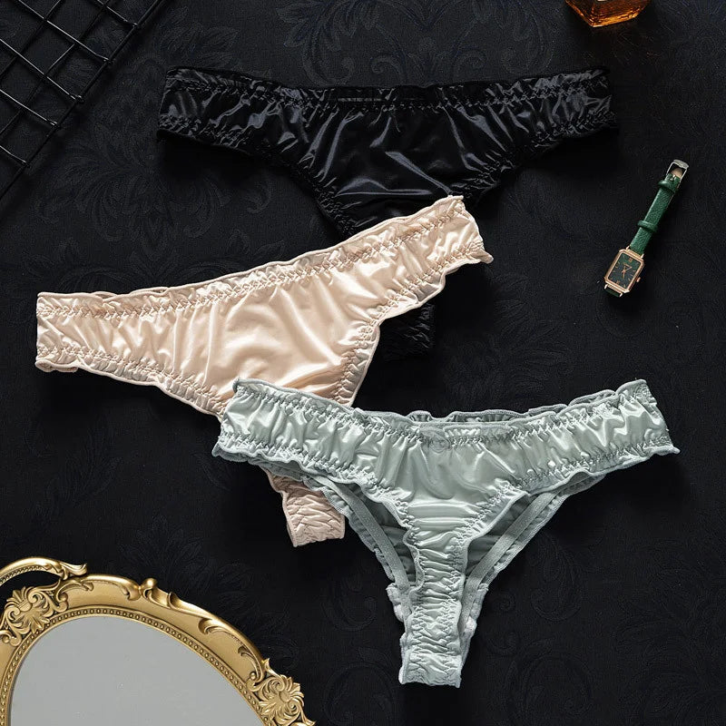 Seamless Ice Silk G-String Thong with Scalloped Edge – Thin Breathable Summer Panties for Women