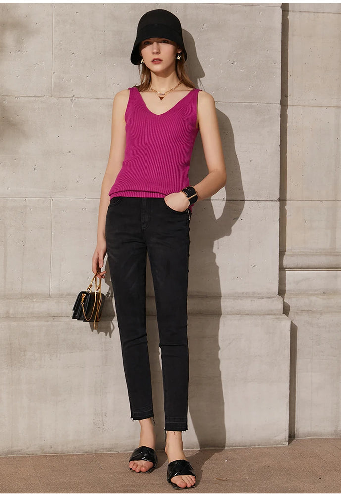 Minimalism V-Neck Knitted Camisole | Office Lady Tank