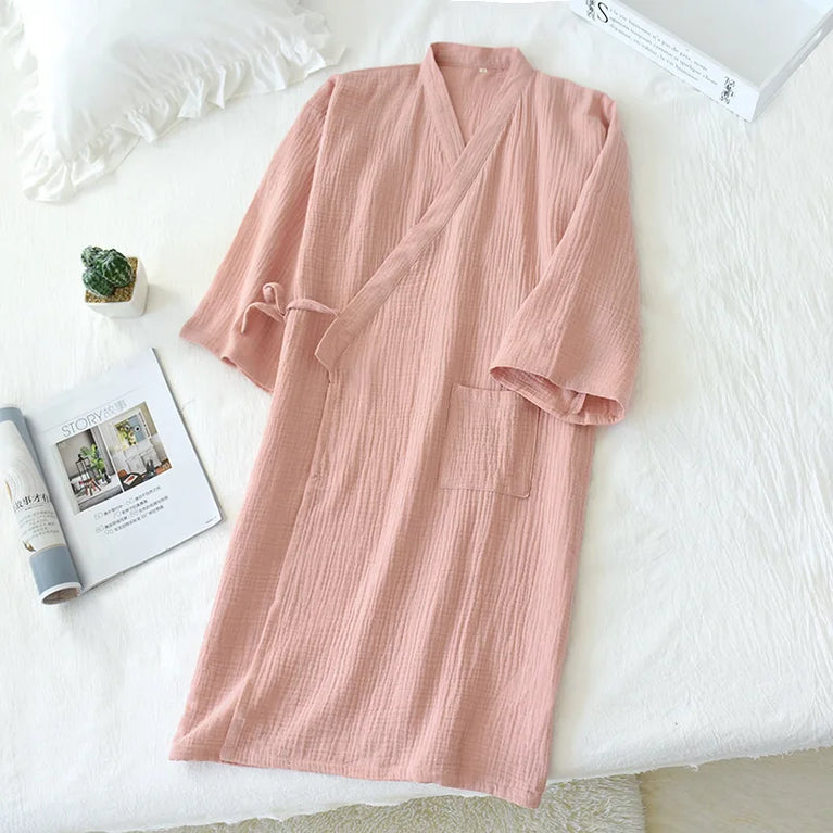 Cotton Crepe Robe | Japanese Summer Kimono-Dressing Gowns