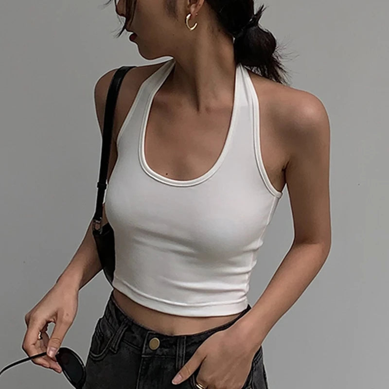 Neck Backless Crop Top | Cotton Streetwear Tank Vest