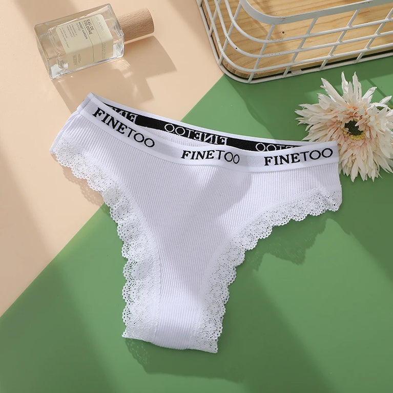 4pc Cotton Bikini Set | Lace Trim Brazilian Briefs