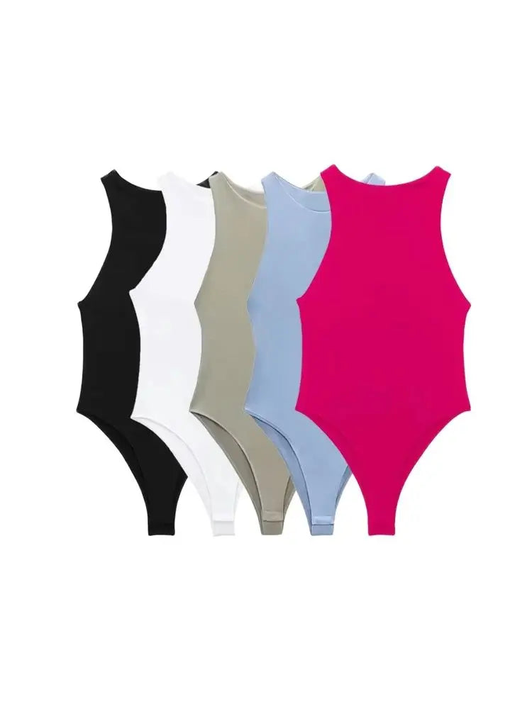 Halter Neck Skinny Bodysuit | Sexy Sleeveless Snap-Button Playsuit