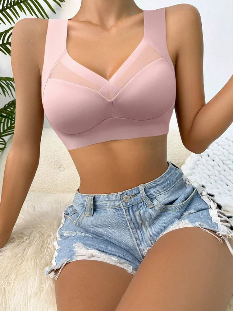 Seamless Lace Sport Bra – Wireless Push-Up Comfort