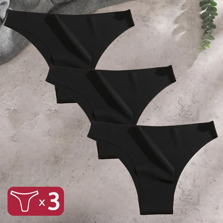 3pc Ice Silk Bikini Set | Seamless Low-Waist Briefs