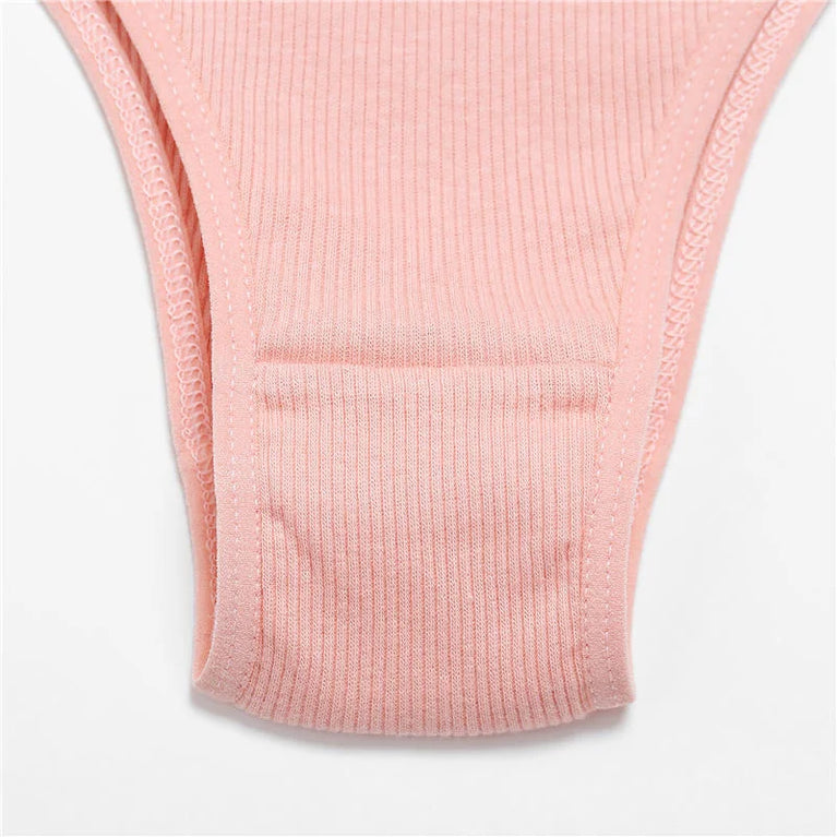 4pc Cotton Ribbed Bikini | Seamless V-Waist Panties