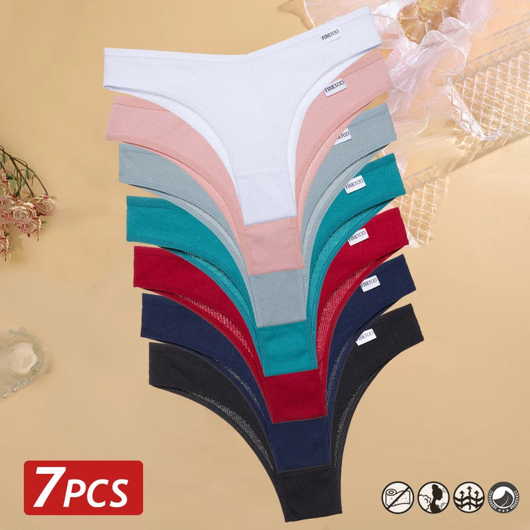 7pc Waffle Cotton Briefs | Sexy V-Waist Brazilian Set