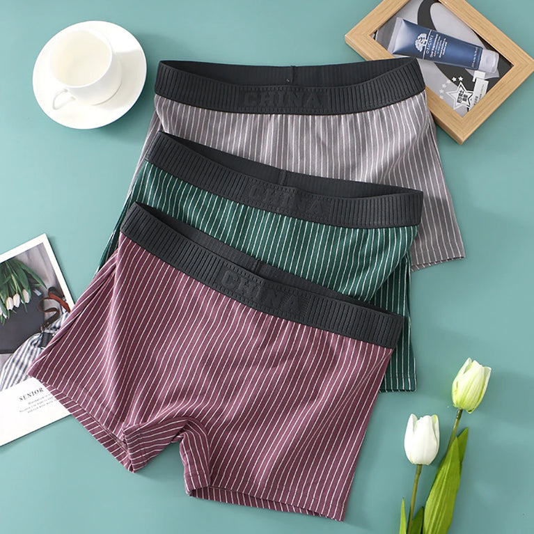 Striped Cotton Boyshorts (3-Pack) – Mid-Rise Breathable Seamless Underwear
