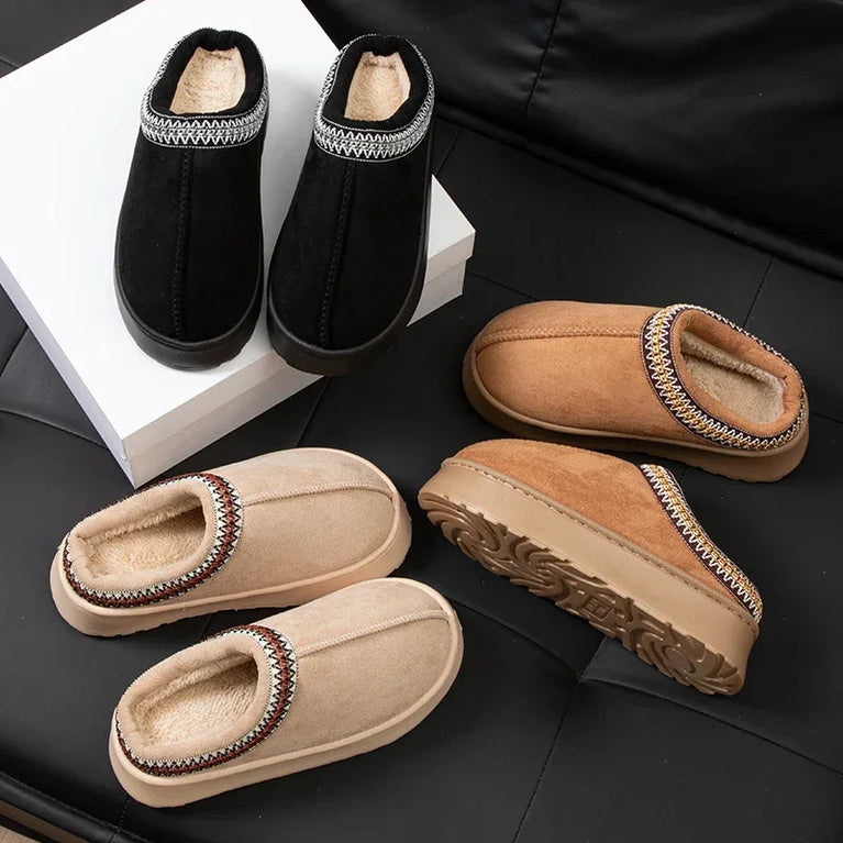 Warm Winter Plush Slippers | Embroidered Anti-Slip Home Shoes