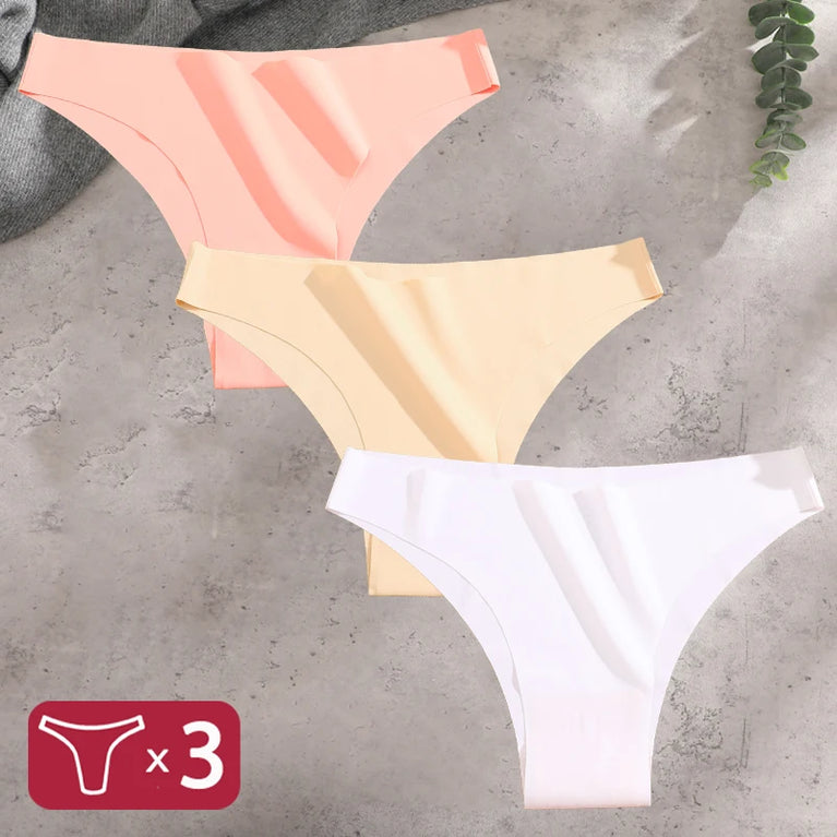 3pc Ice Silk Bikini Set | Seamless Low-Waist Briefs