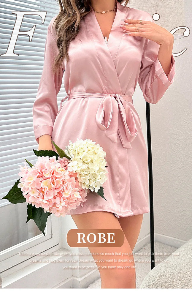 Short Silky Satin Robe | Bride & Bridesmaid Bathrobe