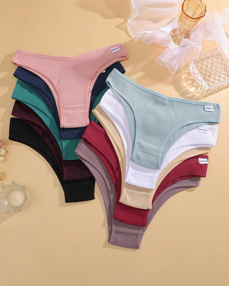 6pc Waffle Cotton G-String | V-Waist Brazilian Set