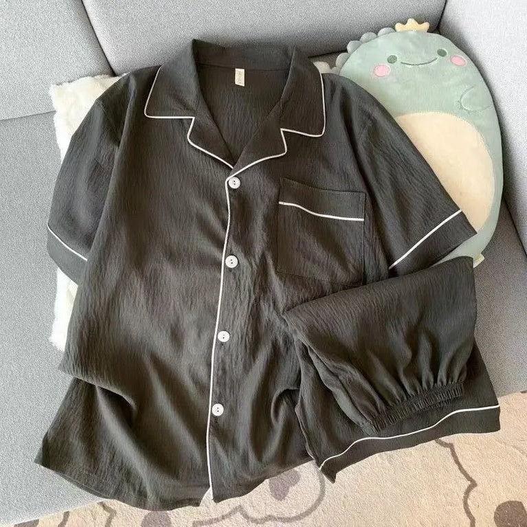Men's Luxury Solid Pajama Set | Short Sleeve Lapel Home Suit