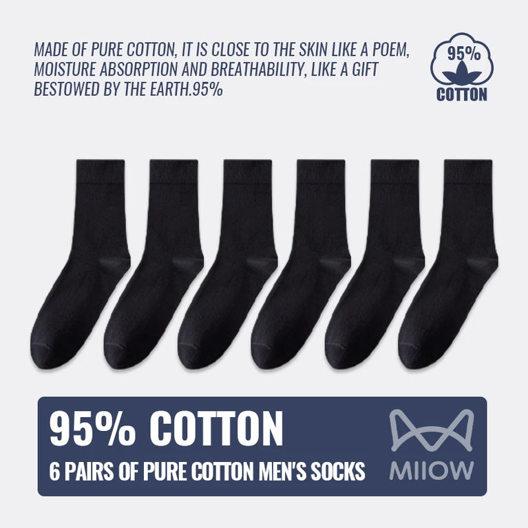 92% Pure Cotton Crew Socks | 6-Pack Antibacterial Set