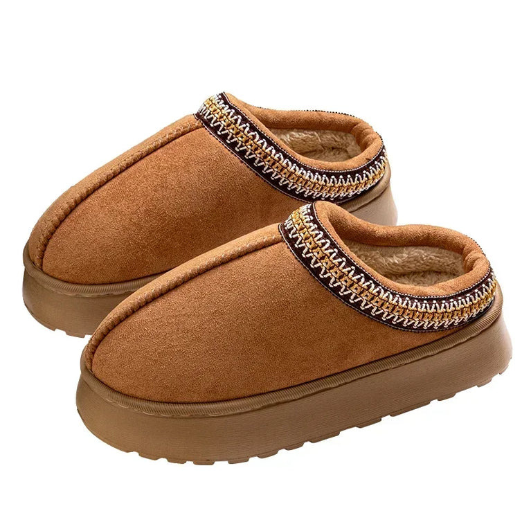 Warm Winter Plush Slippers | Embroidered Anti-Slip Home Shoes