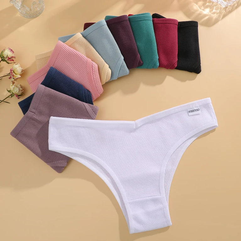 7pc Waffle Cotton Briefs | Sexy V-Waist Brazilian Set
