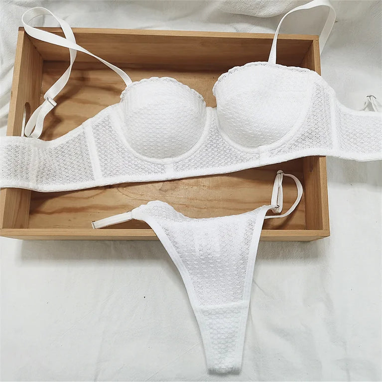 French 1/2 Cup Push-Up Bra Set | Fluorescent Lace Lingerie
