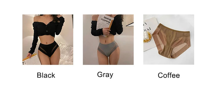 Plus Size Seamless High-Waist Briefs – Transparent Mesh Summer Underwear