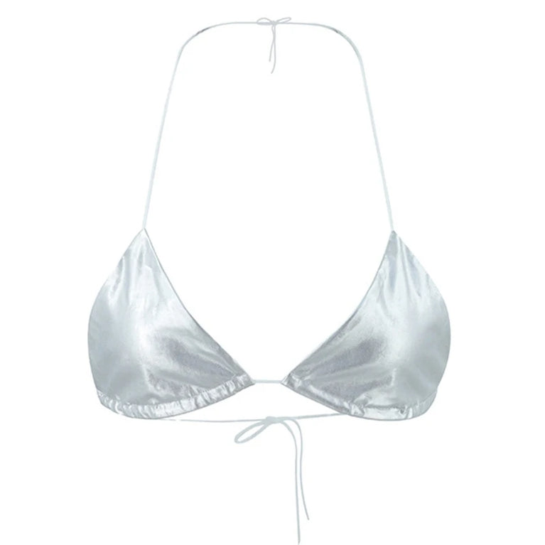 Metallic Silver Halter Bralette | Sexy Seamless Camisole