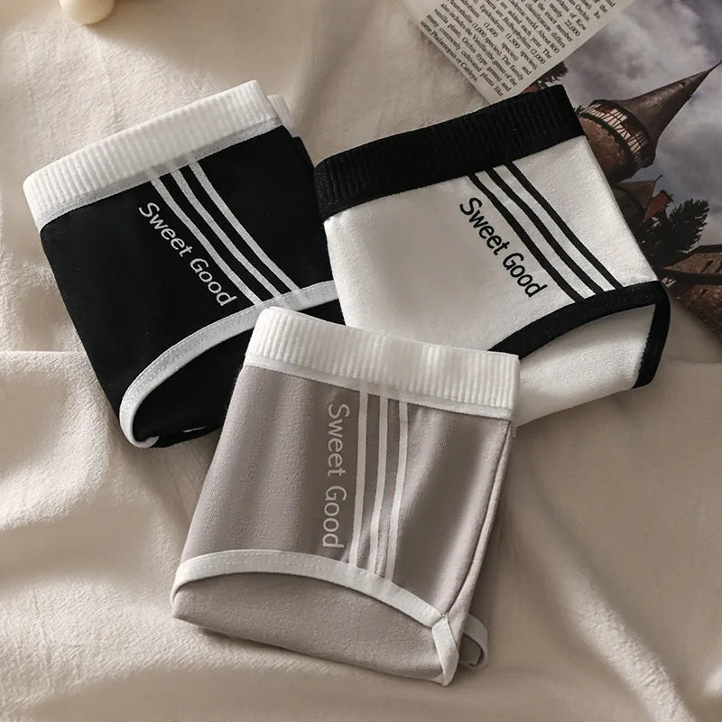3pc Sporty Low-Rise Briefs | Breathable Letter-Print Panties