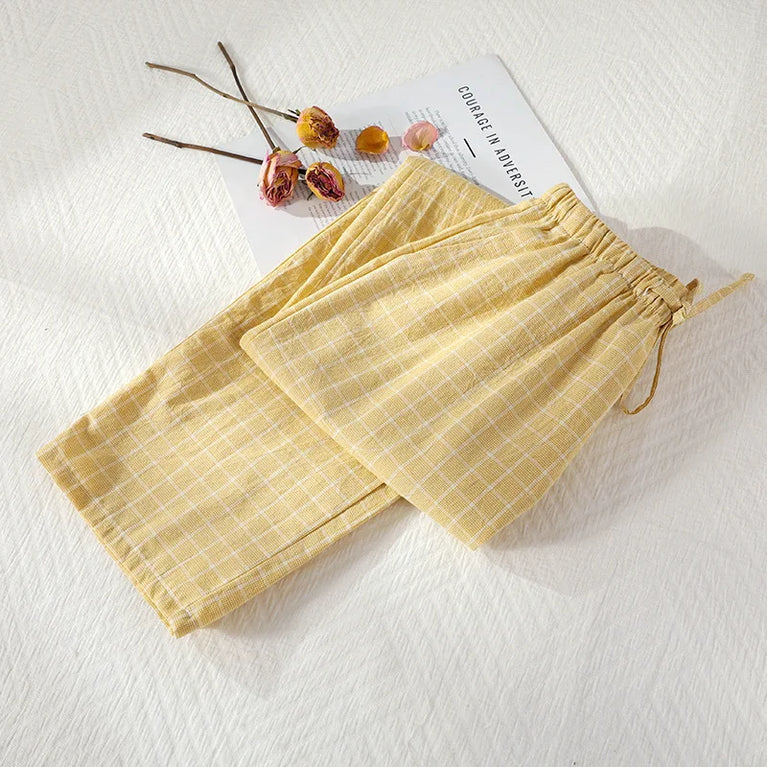 Cotton Gauze Pants | Striped Home Trousers